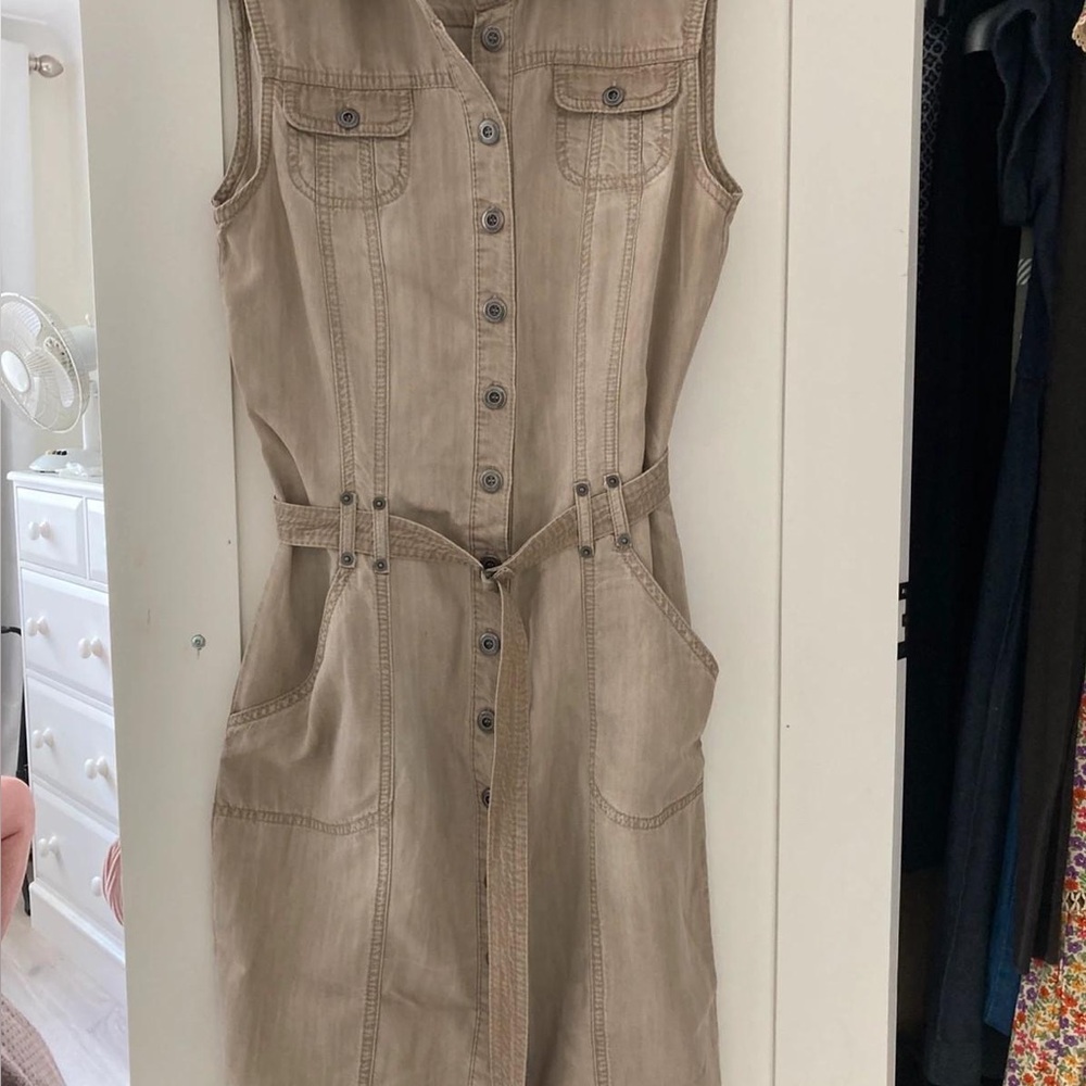 Sleeveless Tan Button-Up Dress